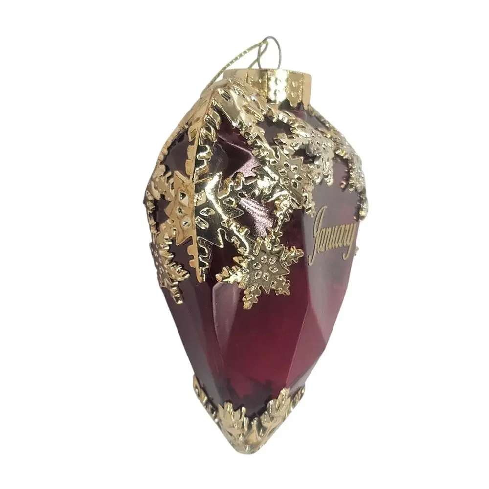 Heart Shaped Birthstone January Ornament Holiday Time Garnet Red 4.5